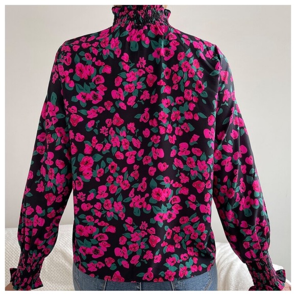 Floral Print Shirred Frill Neck Lantern
Sleeve Blouse New - Picture 5 of 6